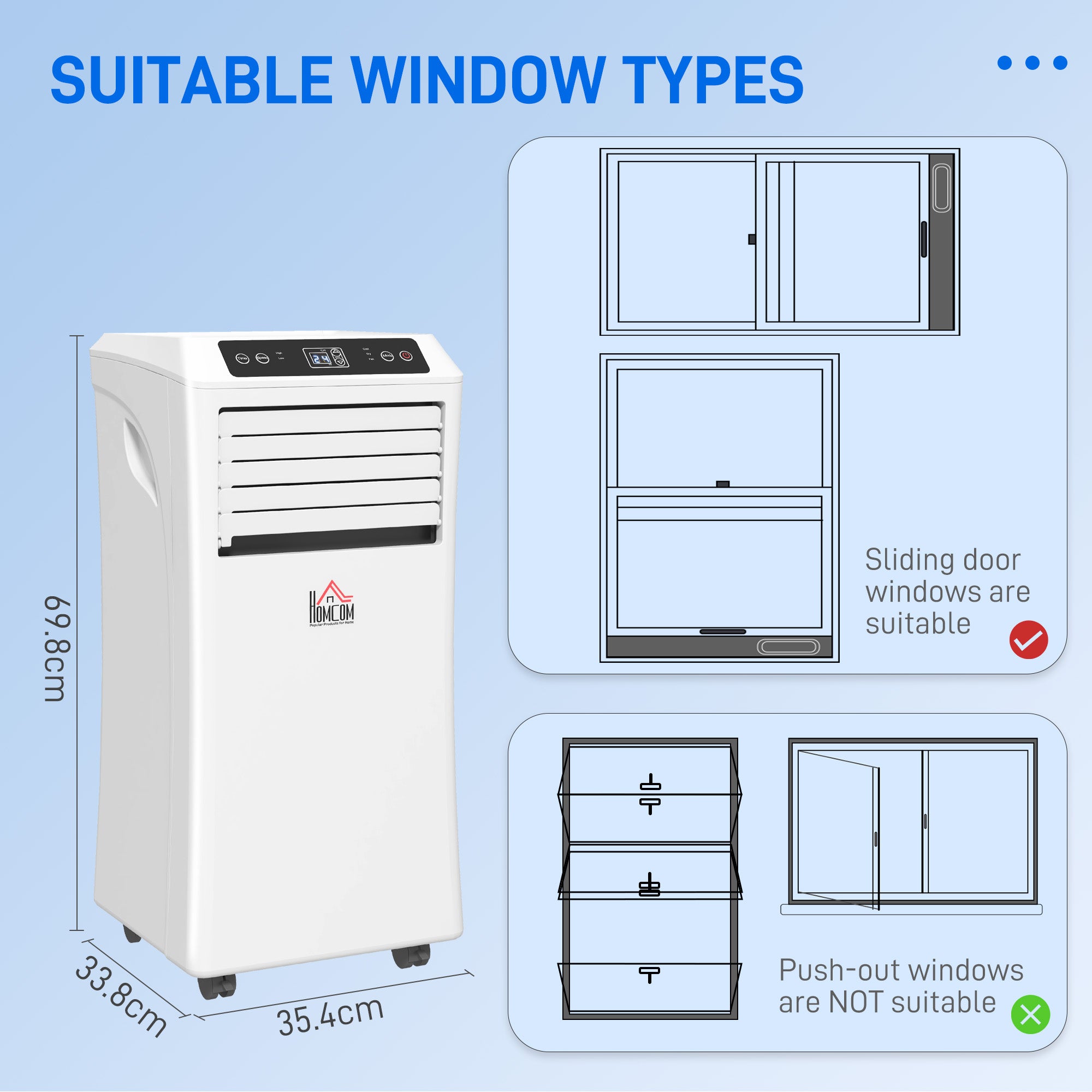 HOMCOM 9000 BTU Air Conditioning Unit, 3-in-1 Portable Air Conditioner, Dehumidifier, Cooling Fan with Remote Control, Digital Display, 2 Speeds, 24H Timer, Window Venting Kit, 28m²